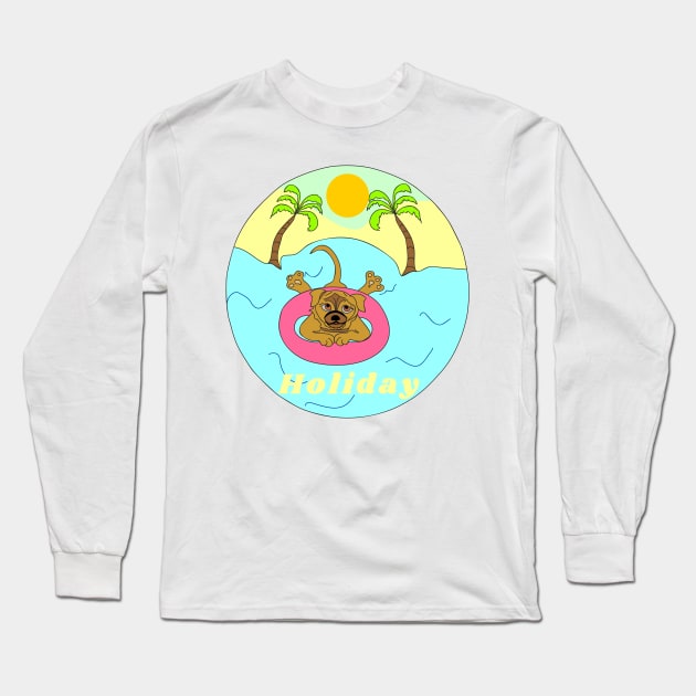 Pug on holiday Long Sleeve T-Shirt by Alekvik